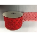 Sheer Wired Ribbon with Glitter Dots Red 3" 25y